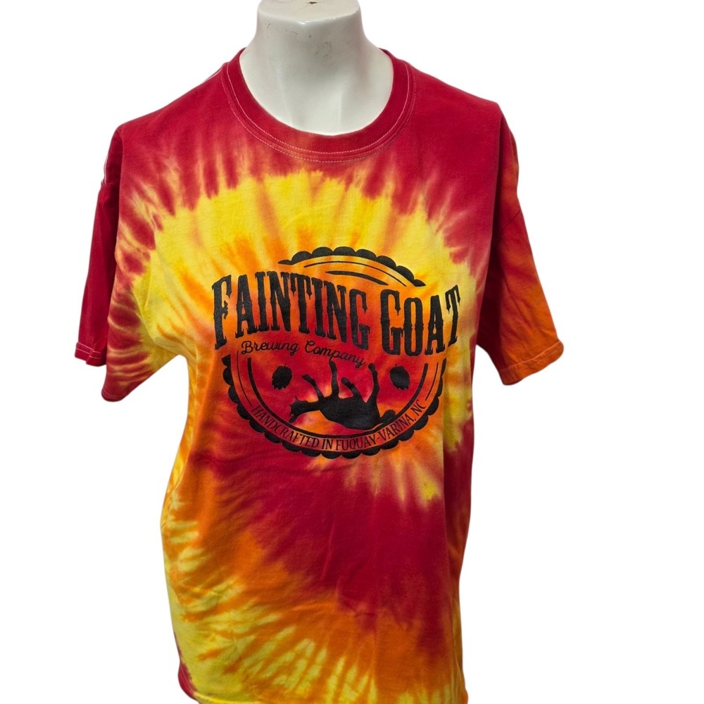 Fainting Goat Brewing Co L Tie Dye T Shirt Fuquay Varina NC Craft Beer Goat Tee